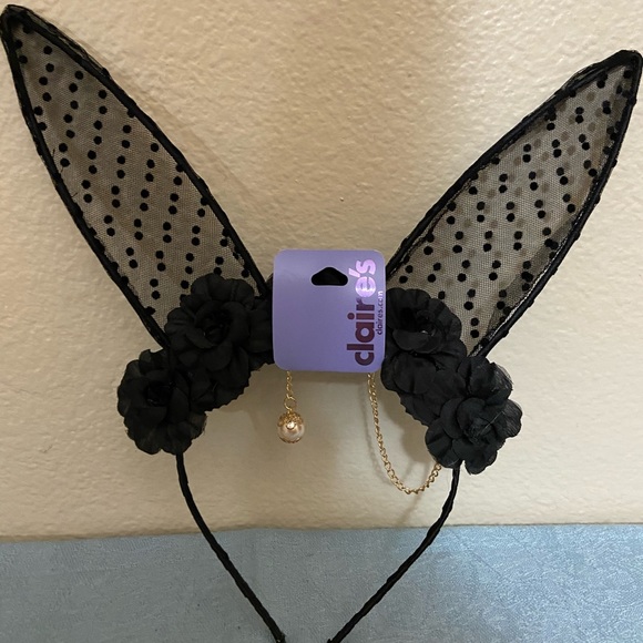 Claire's Accessories - NWT bunny ears w/Swiss dots, roses & pearl tail